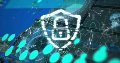 Animation of security padlock icon and network of connections over interface Stock Footage 328357132