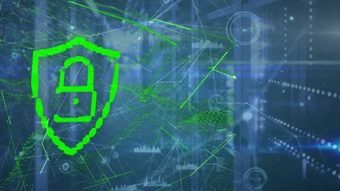Animation of security padlock icon and network of connections against empty Stock Footage 330254336