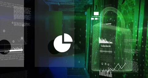 Animation of security padlock icon and data processing against computer server Stock Footage 330771793