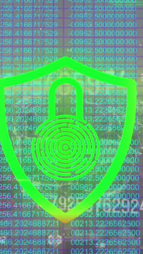 Animation of security padlock icon and multiple changing numbers against data Stock Footage 342600424