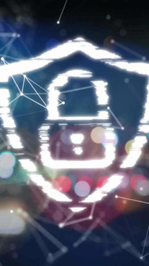 Animation of security padlock icon and network of connections against view of Stock Footage 344557447