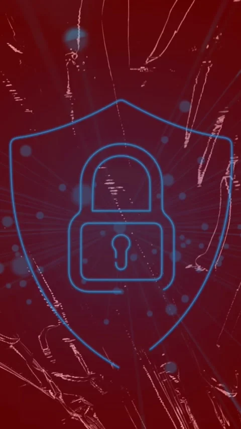 Animation of security padlock icon and blue spot against changing texture on red Stock Footage 344679133