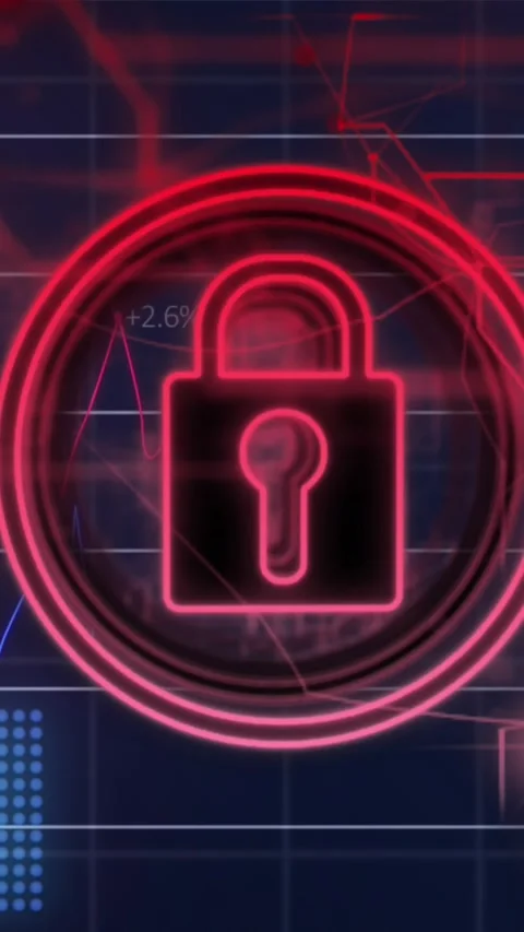 Animation of security padlock icon and statistical data processing against blue Stock Footage 344745620