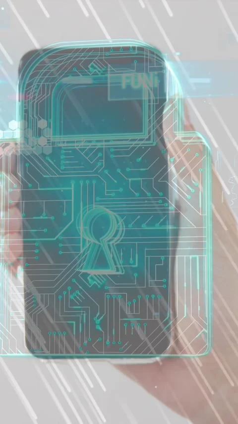 Animation of security padlock icon and light trails over close up of a hand Stock Footage 344783186
