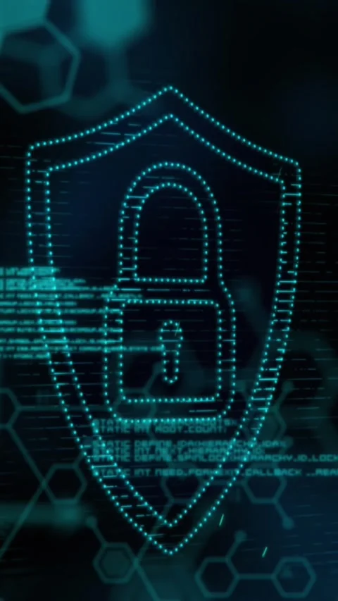 Animation of security padlock icon, chemical structures and data processing 库存影片 321440775