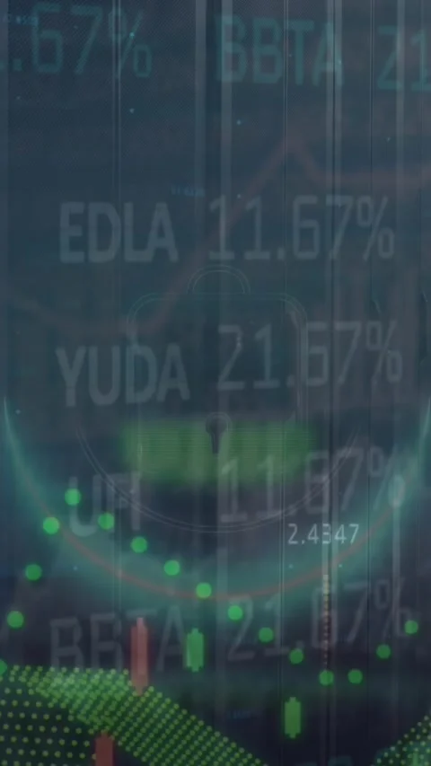 Animation of security padlock icon, financial and stock market data processing Stock Footage 344783598