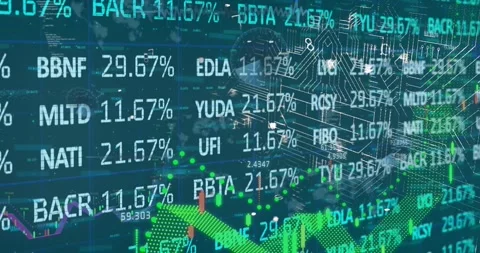 Animation of security padlock icon over stock market data processing against Stock Footage 328145579