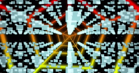 Animation of security padlock icon over hexagonal tunnel in seamless pattern on Stock Footage 330105553