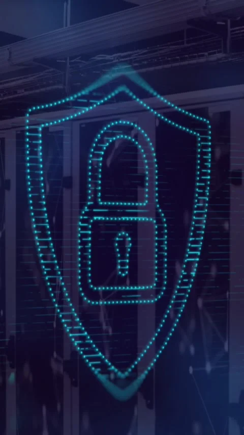 Animation of security padlock icon over network of connections against computer Stock Footage 343682385