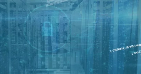 Animation of security padlock icon, plexus networks and data processing against Video stock 326628740