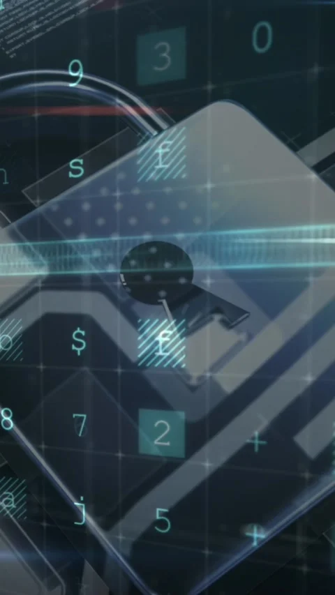 Animation of security padlock over data processing on dark background Stock Footage 342033668