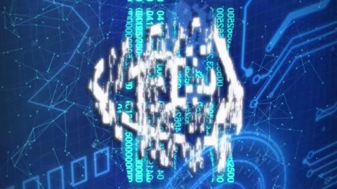 Animation of security padlock, shield and chain icon on round scanner and Video stock 312773338