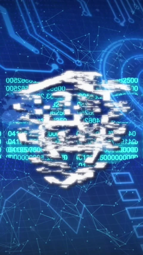 Animation of security padlock, shield and chain icon on round scanner and Stock Footage 321440781