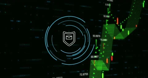 Animation of security shield and message icon and data processing against black Stock Footage 240175972