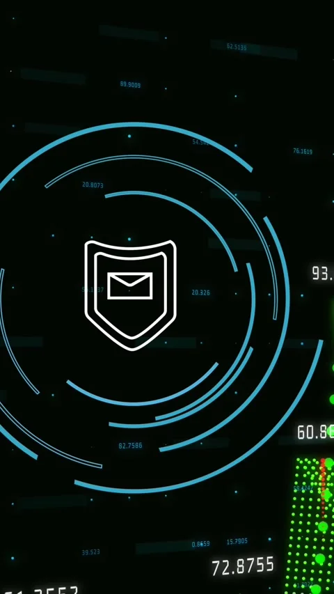 Animation of security shield and message icon and data processing against black Stock Footage 321265194