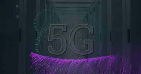 Animation of security warnings over hand using computer mouse server room and Stock Footage 329026978