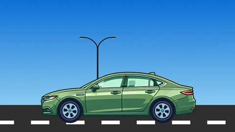 Animation of Sedan Car Driving Down Street Stock Footage 281042937