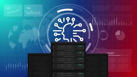 Animation of server racks in data center with artificial intelligence Stock Footage 325366277