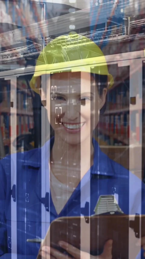 Animation of server room and data processing over caucasian female workers in Stock Footage 344765685