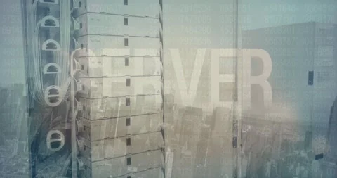 Animation of server text banner over close up of a computer server against Stock Footage 329127141