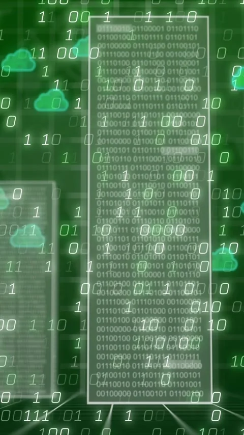 Animation of servers and digital clouds over binary coding Stock Footage 320330461