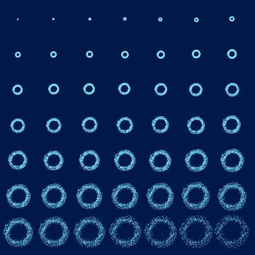 Animation set of abstract particle groups in sequential order. Stock Illustration