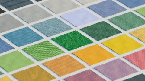 Animation with a set of fabric samples. Square pieces of multiclour materials. Stock-Footage 201093748