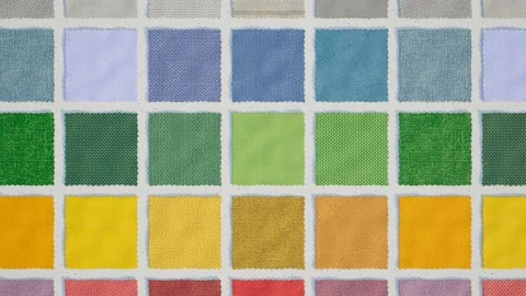 Animation with a set of fabric samples. Square pieces of multiclour materials. Vidéo 201094018