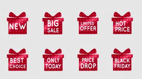 Animation of a set of red stickers in the form of a gift box with a snowflake Stock Footage 290787870