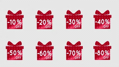 Animation of a set of red stickers in the form of a gift box with a snowflake Stock Footage 291576518