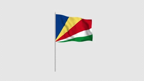Animation of the Seychelles flag fluttering on a flagpole against a transpa.. Stock Footage 346989571