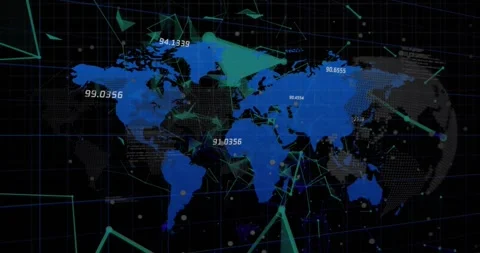 Animation of shapes and data processing over world map Stock Footage 329167231
