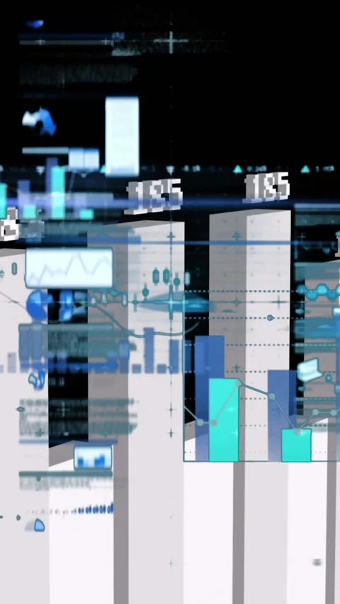 Animation of shapes and data processing over server room Video stock 343682429