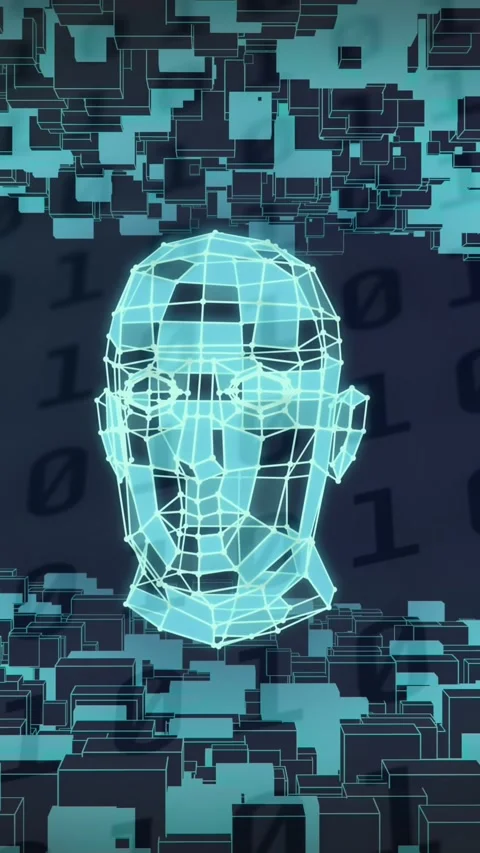 Animation of shapes and digital human over binary coding Video stock 343079008