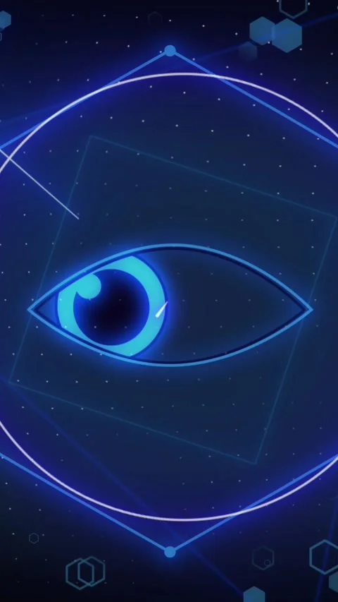 Animation of shapes and eye icon on black background Stock Footage 343641096
