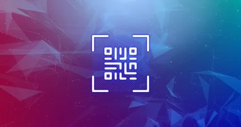 Animation of shapes and qr code over red and blue background Stock Footage 330167666