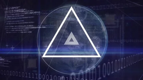 Animation of shapes, binary codes, computer language and connected dots over Stock Footage 222235909