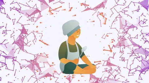 Animation of shapes moving over chef icon Stock Footage 329568806