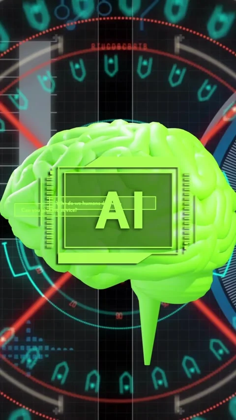 Animation of shapes moving over data processing and brain with ai text Stock Footage 320589931
