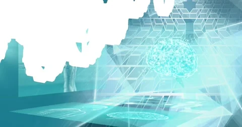 Animation of shapes over data processing and digital brain on blue background Stock Footage 327007832