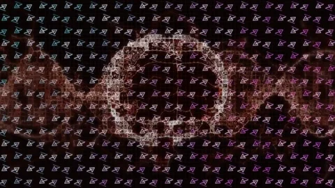 Animation of shapes over digital brain on black background Stock Footage 329766018
