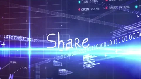 Animation of share over financial data on navy background Stock Footage 330468468