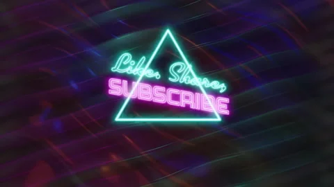 Animation of like share subscribe text over neon pattern background Video stock 310156521