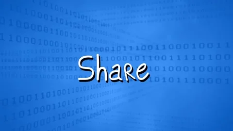 Animation of share text over binary coding on blue background Stock Footage 171620333