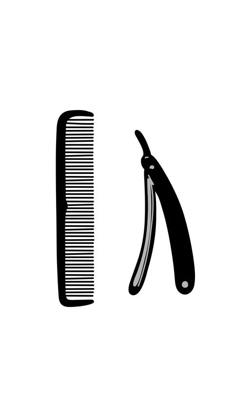 Animation sharp hairdressing razor blade and comb for professional styling Stock Footage 345582240