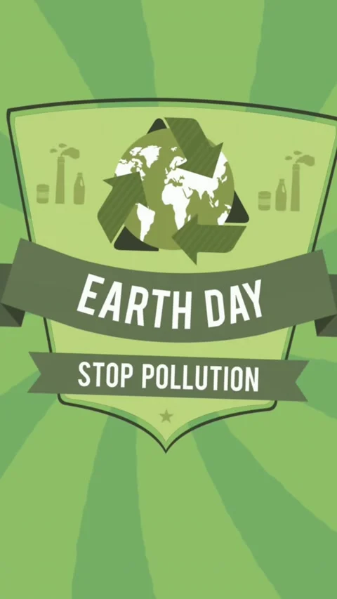 Animation of shield with recycling and earth day on green background Stock Footage 342136743