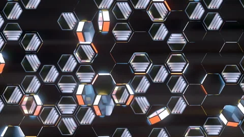 Animation of shiny hexagons on a dark background. 3D render loop animation. HD Stock Footage 113520200