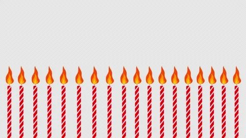Animation showcasing a row of red-striped birthday candles with glowing fla.. Stock Footage 310644284