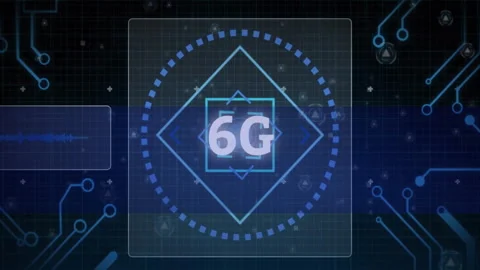Animation showing 6G technology concept with digital interface and geometric Stock Footage 303553860