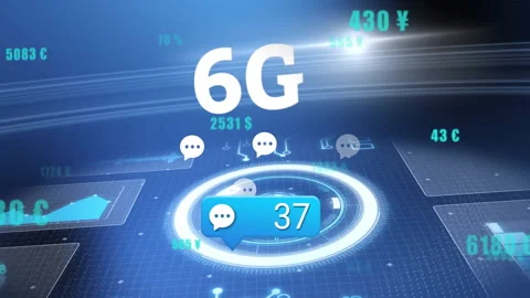 Animation showing 6G technology with digital chat icons and currency symbols Stock Footage 303553937